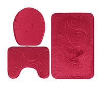 Akozon 3 PCS Tapis de Salle de Bain en Pierre Gaufrée, Non Glissant, | Fibre de polyester douce, housse d\'abattant de toilette, tapis de sol côté baignoire, séchage rapide, décoration de salle