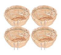 Akozon 4 Pièces Nid d'oiseau en Bambou Fait à la Main Tissage Maison d'oiseau de Repos avec Crochet pour Perroquets, Accessoire Multifonctionnel pour Un Usage Domestique