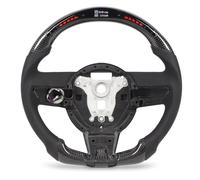 Akozon Affichage à LED Lumières en Fibre de Carbone Veol de Vaisseaux Noirs en Cuir perforé Couture Rouge Remplacement du Volant pour les Amateurs de Voitures de Course