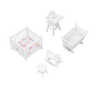 Akozon Akozon 1:12 Scale Dollhouse Nursery Furniture Set - Miniature bébé Berceau, Berceau, Chaise Haute, Passe-Temps, Tabouret Rond - Birch Wood Dollhouse Accessoires