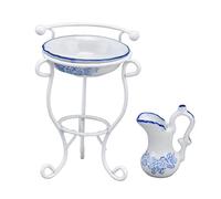 Akozon Akozon 1:12 Scale Dollhouse Washbasin Stand Set avec Bouilloire et Bassin - Accessoires de Salle de Bain Miniatures Réalistes pour Dollhouses