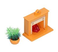 Akozon Akozon Dollhouse Miniature Fireplace Set - 1:12 Mini Mini Foyer avec Une Plante en Pot et Une Horloge pour la Décoration de la Maison de Poupée (Cheminée + Horloge + Plante en Pot)