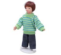 Akozon Akozon Miniature Boy Doll - 1:12 Scale Porcelain Signe avec Pull Vert et Membres Mobiles pour Décoration de Maisons de Poupée