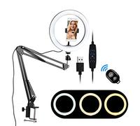 Akozon Anneau Lumineux LED USB de 10 Pouces avec 3 Modes d'éclairage, luminosité Réglable, Support à Clamp/Holder Flexible, Support de Téléphone pour Obturateur à Distance pour Le Streaming, Le