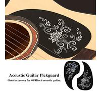Akozon Autocollant de Protection de Pickguard en Forme de 2 Pièces, Accessoire de Guitare Acoustique, 2 Pièces de Pickguard de Guitare (vigne à fleurs d'argent)