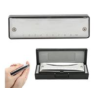 Akozon Blues Harmonica - Orgue Buccal Professionnel à 10 Trous avec Couvercle en Acier Inoxydable, Corps en Abs, Portable pour Débutants et Adultes (BLACK)