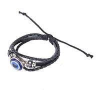 Akozon Bracelet pour Hommes des Yeux de Blue Evil - Bijoux en Cuir à Main à la Main de Style Turc avec des Perles en Verre pour la Protection et le Style