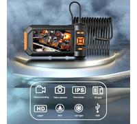 Akozon Caméra d'endoscope avec Lumière, Cote de Case HD 1080p avec un Support de Lumières LED Réglables de 5 '', Caméra d'inspection à Double Objectif avec Cordon Rigide de 16,4 Pieds, Orange