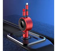 Akozon Chargeur de Voiture USB Multiforme avec Conception Rétractable à 3 Voies et Câble étendu de 150 Cm Matériaux Plastiques Robustes (Rouge)