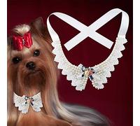 Akozon Collier de Cou pour Chien avec Nœud Papillon Réglable, Magnifique Collier de Fleurs et de Perles, Accessoires Professionnels à Utiliser