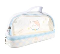 Akozon Crayon Transparent de Grande Capacité - Sac de Papeterie Transparent de Dessin animé de Crayon avec Le Voyage de Maquillage d'étudiants d'école (Chaton Bleu)