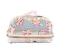 Akozon Crayon Transparent de Grande Capacité - Sac de Papeterie Transparent de Dessin animé de Crayon avec Le Voyage de Maquillage d'étudiants d'école (Yellow)