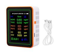 Akozon Détecteur de qualité de L'air CO2 TVOC HCHO PM2.5 PM10 Affichage de la Couleur du Testeur pour L'application Intérieure (Blanc Orange)