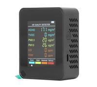 Akozon Écran de Rétroéclairage LCD Portable de qualité de l'air Détecteur de CO2 TVOC HCHO PM2.5 PM10 avec Alarme Blanc, écran de Rétroéclairage LCD Testeur de CO2 TVOC HCHO PM2.5 PM10 avec Réveil