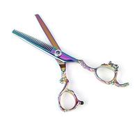 Akozon Ensemble de Ciseaux de Coupe et d'amincissement Professionnels - Cisaillement de Coiffure de Coiffeur pour la Maison et le Salon Utilisation # 03 (Ciseaux de dents colorés)