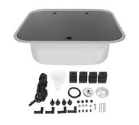 Akozon Évier RV en Acier Inoxydable Premium avec Couvercle en Verre trempé - Évier de Lavage à Main de Cuisine pour le Camping, Véhicule, Bateau, Camping-car