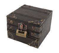 Akozon Grand Trésor Bijoux Vintage Grande capacité Bois Antique Gris foncé Bijoux Vintage avec Serrure en Métal Bibelots