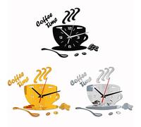 Akozon Horloge Murale de Forme en Tasse en Acrylique Moderne - Mute Time Time Déco Sticker Mural avec Chiffres Creux - Installation Facile et Parfaite pour n'importe Quelle Pièce (Silver)