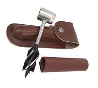 Akozon Jeu de Clés à Tarière en Bois pour les Yeux, clé à Tarière Multi-outils en Acier Inoxydable avec Sac de Rangement en Cuir-Camping et Artisanat (Sac et étui en cuir marron)