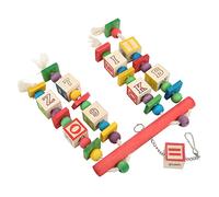 Akozon Jouet à Mâcher pour Perroquets de Taille Moyenne et Grande Taille, Meulage du Bec en Bois et Stimulation Mentale, Jouet à Suspendre avec Corde en Coton, Blocs de l'alphabet Colorés pour