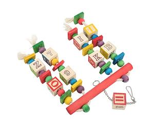 Akozon Jouet à Mâcher pour Perroquets de Taille Moyenne et Grande Taille, Meulage du Bec en Bois et Stimulation Mentale, Jouet à Suspendre avec Corde en Coton, Blocs de l'alphabet Colorés pour