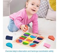 Akozon Kids E ONAL Wooden Geométric Block Puzzle - Tool d'apprentissage Précoce pour la Forme et la Reconnaissance des Couleurs (Une moitié)