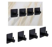 Akozon Lot de 4 Crochets Muraux Adhésifs Puissants - Crochets Carrés Noirs en Acier Inoxydable 304 pour Suspendre des Vêtements, des Chapeaux, des Parapluies, des Serviettes et Plus Encore