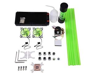 Akozon Paquet de Refroidissement par Eau Bricolage 240 Mm, Réservoir de Pompe de Bloc d'eau CPU 2 Ventilateur LED Dissipateur de Chaleur de 240 Mm Tout en Kit de Refroidisseur de