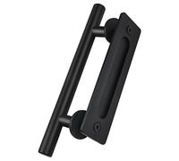 Poignee Porte,Akozon 30cm/11“ Rétro Poignée de Porte Coulissante Noir en Acier Inoxydable Tirer et Rincer la Sets de poignées pour Porte Coulissante en Bois