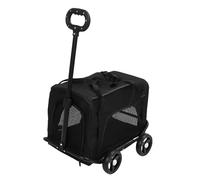Akozon Poussette de Transport pour Chien à 4 Roues, Chariot Portable pour Animaux de Compagnie avec Poignée Télescopique, Porte-chat Roulant ventilé pour Voyage Camping Noir (BLACK)