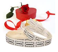 Akozon Ruban Décoratif imprimé avec Mots Anglais, 1 Pièce, 10 Yards, 1.3cm, Garniture Enveloppante Beige, Décorations de Fête (Cadre carré beige fait main)