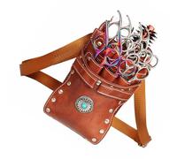 Akozon Sac à Ciseaux de Coiffure élégant Akozon - Taille en Cuir PU à 7 Slots et Porte-outil à Corps croisé pour Coiffures, Toiletteurs et Professionnels des Cheveux pour Animaux de Compagnie (Café)