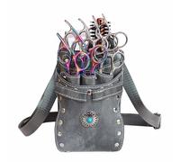 Akozon Sac à Ciseaux de Coiffure élégant Akozon - Taille en Cuir PU à 7 Slots et Porte-outil à Corps croisé pour Coiffures, Toiletteurs et Professionnels des Cheveux pour Animaux de Compagnie (GREY)