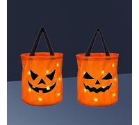 Akozon Sacs Lumineux LED-2 Pièces Citrouille alimenté par Batterie Panier Fournitures de Fête, Astuce ou