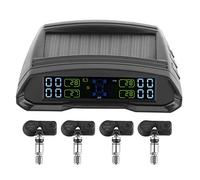 Akozon Surveillance de la Pression des Pneus, Moniteur D'alarme de Pression des Pneus sans Fil Solaire/Alimentation USB TPMS Capteur D'affichage LCD Numérique pour Voiture