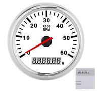 Akozon Tachymètre RPM Tacho Gauge, Affichage LCD 6000RAM 85 mm IP67 Étanche Tachymètre pour bateau avec rétroéclairage rouge pour Car Boat Yacht RVs(Cadre argenté blanc)