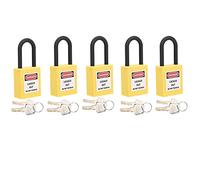 Akozon Titre: 5 Ensembles de Verrous de Verrouillage en Nylon 38 Mm - Crémousses de sécurité à l'épreuve des Poussières pour Sites Industriels - Tagout Sécurité avec Double étiquette (YELLOW)