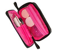 Akozon Trousse de Maquillage de Voyage avec Compartiment pour Pinceaux - Trousse de Maquillage à Double Fermeture avec Compartiment Intérieur Noir, Rangement Portable en Tissu Nylon pour Cosmétiques