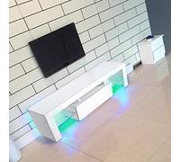 Akozon Unité d'armoire Télévisée Moderne avec Bande LED et Télécommande - Stylitainment élégant pour la Décoration Intérieure - s'adapte à 60 "TV Finition MDF Blanche