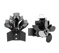 Akozon Ventilateur de Poêle à Bois à Chauffage - Fabac de Cheminée à 4 Lames en Forme de pour Poêles et Brûleurs en Rondins en Bois, Fonctionnement Silencieux avec Thermomètre Magnétique (Avec