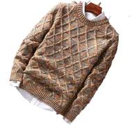 AKPAIA Pull Homme Mode col Rond Losange Jacquard Rue Tendance Mince Confortable épaissi Chaud Pull en Tricot décontracté L