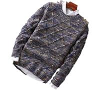 AKPAIA Pull Homme Mode col Rond Losange Jacquard Rue Tendance Mince Confortable épaissi Chaud Pull en Tricot décontracté L