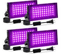 Akpgf 4 Pack 50W Black Light, LED Blacklight Flood Light with US Plug and Switch, Black Lights for Glow Party,Halloween,Body Painting,Birthday Party,Fluorescent Painting and Fluorescent Tapestry