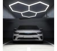AKPHBKFG Luminaire Hexagonal pour Garage, 6500K 105W, 3 Lampes LED hexagonales, éclairage d'atelier à Grille hexagonale, pour Atelier, sous-Sol, Salle de Sport, entrepôt,Salon de Coiffure 105W