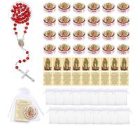 AKPMJ Chapelet rouge en perles parfumées Notre-Dame de Guadalupe Vierge de Guadalupe Cadeaux catholiques avec sacs cadeaux, cartes, perles parfumées en bois pour homme et femme, baptême, première