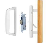 AKRILANE Ensemble de poignée de porte coulissante en verre, réversible, sans clé, style mortaise, intérieur en bois de chêne et poignée extérieure en zinc moulé sous pression, convient aux trous