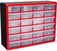 Akro-Mils 10124 24-Drawer Plastic Drawer Storage Cabinet for Garage Organization, Lego Storage, Teacher Toolbox, Makeup Organizer, and More, 50.8 cm W x 15.24 cm D x 40.64 cm H, Red