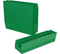 Akro-Mils 30128 Plastic Shelf Bins, Heavy Duty Storage Bins for Garage, Closet, and Drawer Organization, 45.72 cm x 10.16 cm x 10.16 cm, Green, 12-Pack