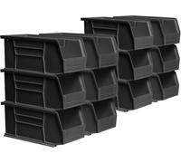 Akro-Mils 30230 AkroBins Plastic Storage Bins, Space-Saving Stackable Bins for Garage, Pantry, Craft Organization, 27.94 cm x 12.7 cm x 12.7 cm, Black, 12-Pack