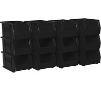 Akro-Mils 30237 AkroBins Plastic Storage Bins, Space-Saving Stackable Bins for Garage, Pantry, Craft Organization, 22.86 cm x 15.24 cm x 12.7 cm, Black, 12-Pack